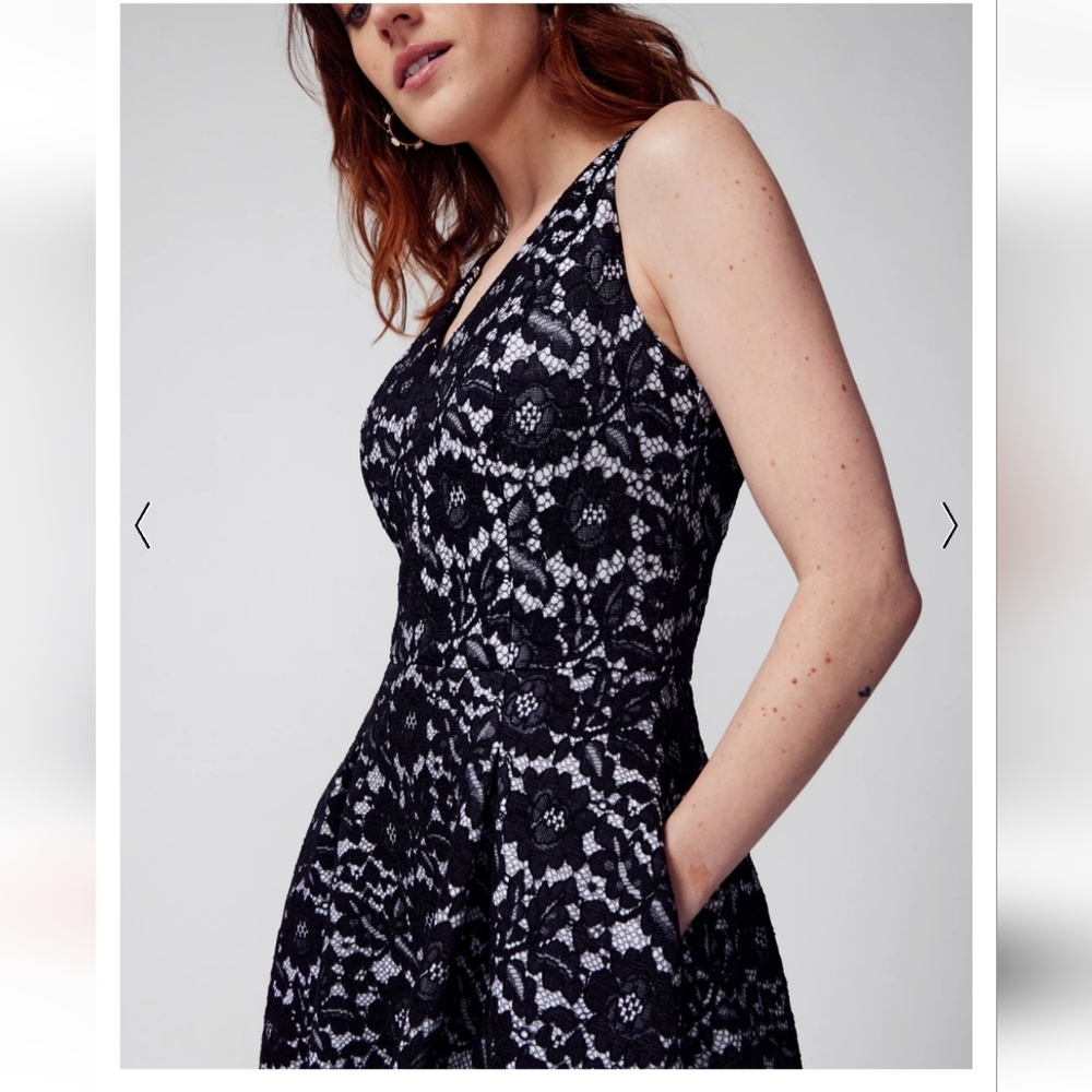 WHITE HOUSE BLACK MARKET Sleeveless Bonded Lace Fit-And-Flare Dress NWT